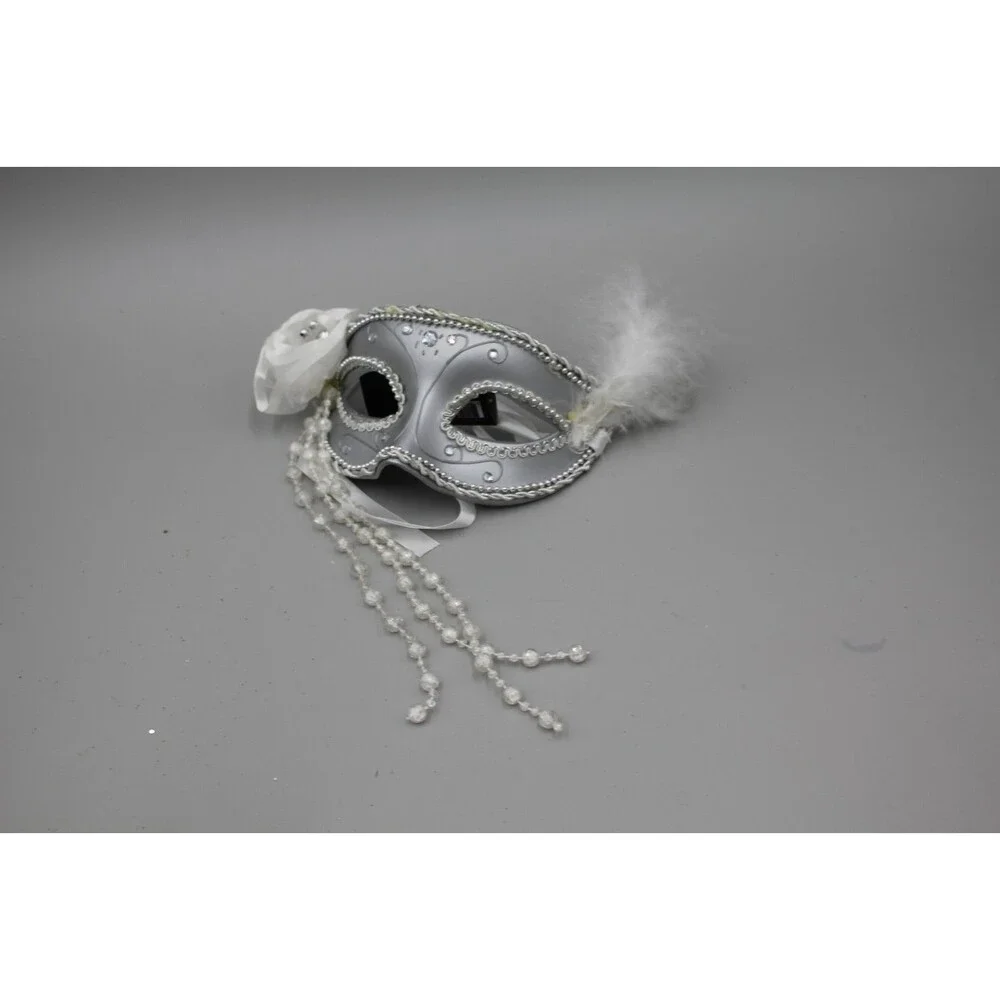 ORNAMENT Silver Crystal VENETIAN Masquerade Pearls Rhinestone Face Mask Ethereal